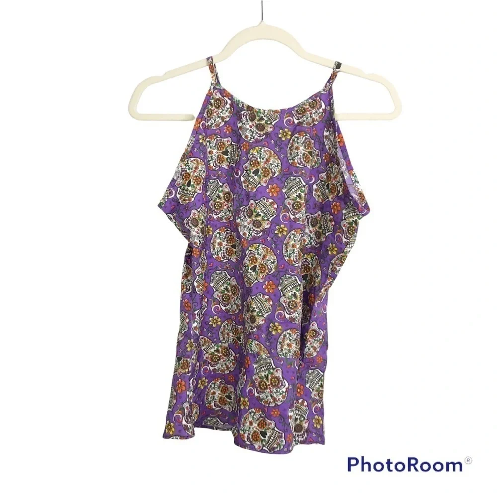 Sugar skull all over print peplum sleeveless tank top